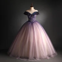 Elegantes Degradado De Color Morado Glitter Vestidos de gala 2021 Ball Gown Scoop Escote Rebordear Lentejuelas Manga Corta Sin Espalda Largos Gala Vestidos Formales