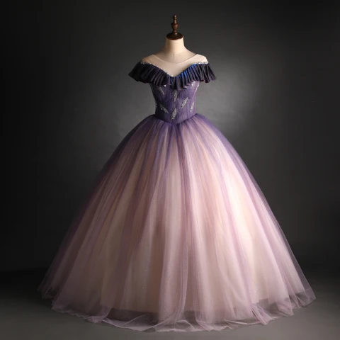 Elegantes Degradado De Color Morado Glitter Vestidos de gala 2021 Ball Gown Scoop Escote Rebordear Lentejuelas Manga Corta Sin Espalda Largos Gala Vestidos Formales