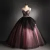 Elegant Black Red Prom Dresses 2021 Ball Gown Spaghetti Straps Beading Pearl Sequins Lace Flower Sleeveless Backless Floor-Length / Long Formal Dresses