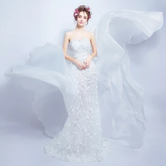 Sexy White Wedding Dresses 2018 Trumpet Mermaid Appliques Pearl Sash Strapless Backless Sleeveless Detachable Court Train Wedding
