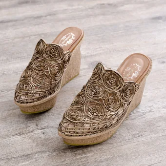 Fashion Summer Brown Casual Braid Womens Sandals 2020 11 Cm Wedges Pointed Toe Sandals