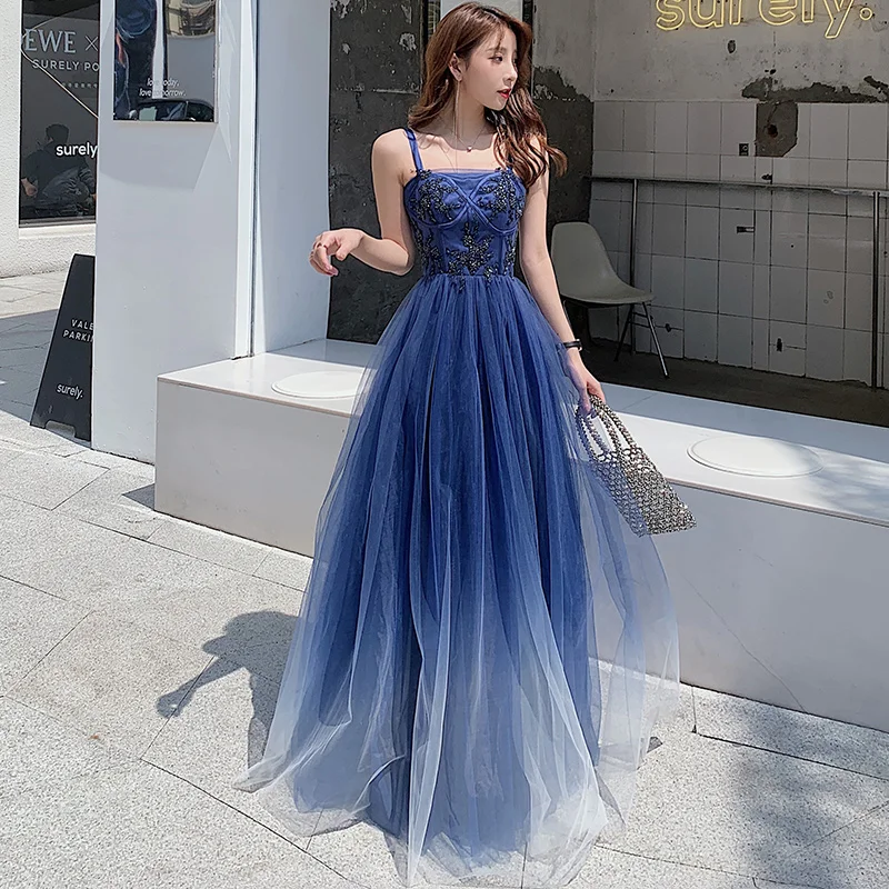 Chic / Beautiful Royal Blue Evening Dresses 2020 A-Line / Princess  Spaghetti Straps Beading Sleeveless Backless Floor-Length / Long Formal  Dresses