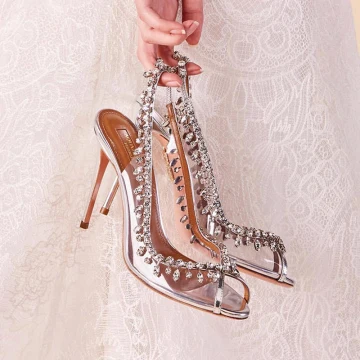 Chic Belle Argenté Chaussure De Mariée 2018 Cuir Faux Diamant 8 Cm Talons Aiguilles Peep Toes Bout Ouvert Mariage Talons Hauts