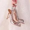Chic / Belle Argenté Chaussure De Mariée 2018 Cuir Faux Diamant 8 cm Talons Aiguilles Peep Toes / Bout Ouvert Mariage Talons Hauts