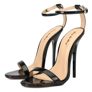 Sexy Été Noire Vêtement De Rue Sandales Femme 2020 Bride Cheville 13 Cm Talons Aiguilles Peep Toes Bout Ouvert Sandales