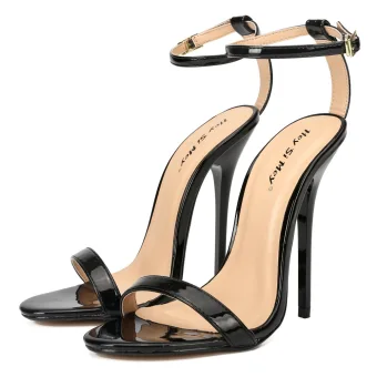 Sexy Summer Black Street Wear Womens Sandals 2020 Ankle Strap 13 Cm Stiletto Heels Open Peep Toe Sandals