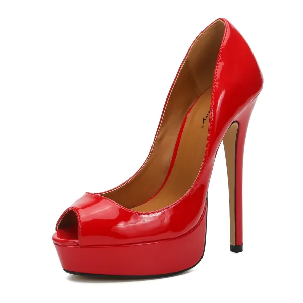 Chic / Beautiful Red Rave Club Womens Shoes 2020 Patent Leather 16 cm Stiletto Heels Open / Peep Toe Heels