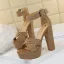 Fashion Brown Street Wear Suede Womens Sandals 2020 Ankle Strap 13 cm Thick Heels Platform Open / Peep Toe Pierced Sandals