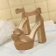 Fashion Khaki Street Wear Womens Sandals 2020 Ankle Strap 12 cm Thick Heels Platform Open / Peep Toe Sandals