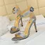 Sexy Argenté Cocktail Sandales Femme 2020 Satin Faux Diamant Bride Cheville 9 cm Talons Aiguilles Peep Toes / Bout Ouvert Sandales