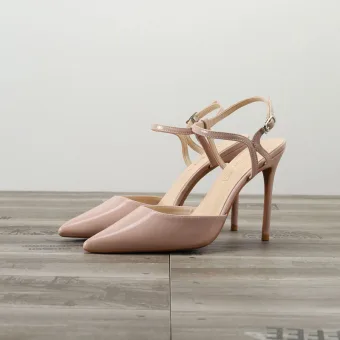 Chic Beautiful Nude Street Wear Womens Sandals 2020 Patent Leather Ankle Strap 10 Cm Stiletto Heels Pointed Toe Sandals
