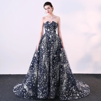 Glitzernden Marineblau Festliche Kleider 2018 Ballkleid Glanz Pailletten Bandeau Rückenfreies Ärmellos Hof Schleppe Abendkleider