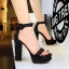 Sexy Schwarz Cocktail Sandalen Damen 2020 Denim Knöchelriemen 13 cm Thick Heels Peeptoes Sandaletten