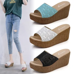 Chic Belle Été Noire Plage Sandales Femme 2020 7 Cm Compensées Plateforme Peep Toes Bout Ouvert Sandales