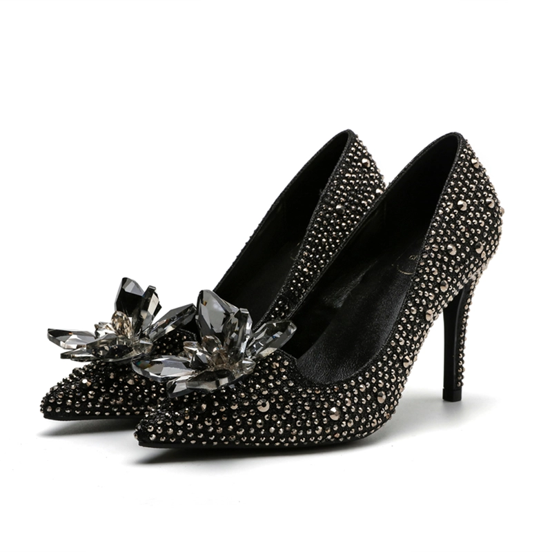 Cinderella Silver Crystal Wedding Shoes 2020 Leather Rhinestone 10 cm  Stiletto Heels Pointed Toe Wedding Pumps