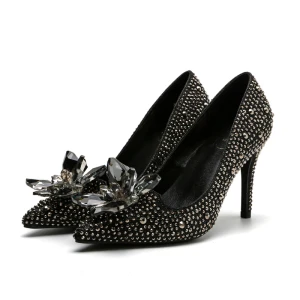 Charming Black Crystal Wedding Shoes 2020 Leather Rhinestone 10 Cm Stiletto Heels Pointed Toe Wedding Pumps