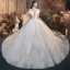 Luxe Champagne Robe De Mariée 2020 Robe Boule Volants Bustier En Dentelle Fleur Paillettes Sans Manches Dos Nu Royal Train