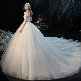 Charming Champagne Wedding Dresses 2020 Ball Gown Scoop Neck Beading Sequins Sleeveless Backless Royal Train