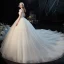 Charmant Champagne Robe De Mariée 2020 Robe Boule Encolure Dégagée Perlage Paillettes Sans Manches Dos Nu Royal Train