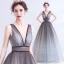 Sexy Silver Grey Evening Dresses  2020 A-Line / Princess Backless V-Neck Sleeveless Sequins Floor-Length / Long Formal Dresses