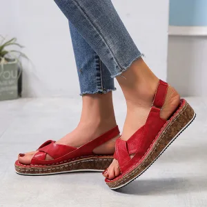 Enkla Sommar Röd Casual Sandaler Dam 2020 Platåskor Peep Toe Sandaler