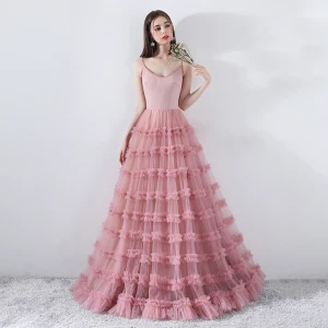 Modest Simple Blushing Pink Formal Dresses 2018 A Line Princess Spaghetti Straps Backless Sleeveless Floor Length Long Prom Dresses