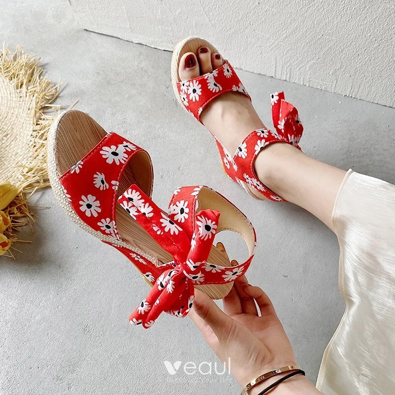 Women s 2020 Floral Bow Platform Wedge Sandals