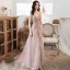 Sexy Rosa Ballkleider 2020 A Linie Spaghettiträger Perlenstickerei Strass Pailletten Ärmellos Rückenfreies Gespaltete Front Lange Festliche Kleider