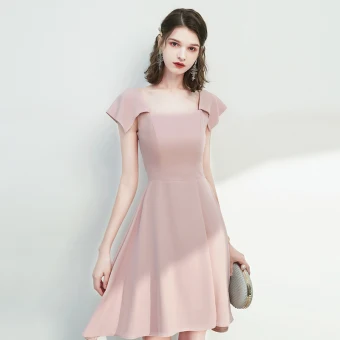 Chic Beautiful Blushing Pink Homecoming Graduation Dresses 2020 A Line Princess Square Neckline Sleeveless Backless Knee Length Formal Dresses