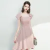 Chic / Beautiful Blushing Pink Homecoming Graduation Dresses 2020 A-Line / Princess Square Neckline Sleeveless Backless Knee-Length Formal Dresses