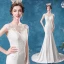 Affordable Ivory Wedding Dresses A-Line / Princess 2020 Scoop Neck Lace Flower Sleeveless Sweep Train