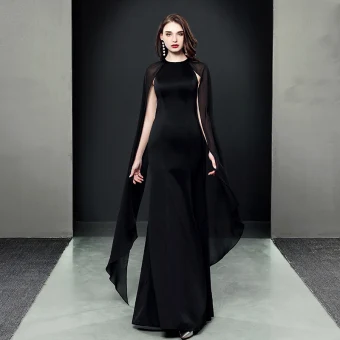 Amazing Unique Black Evening Dresses 2018 Trumpet Mermaid Scoop Neck Long Sleeve Floor Length Long Formal Dresses