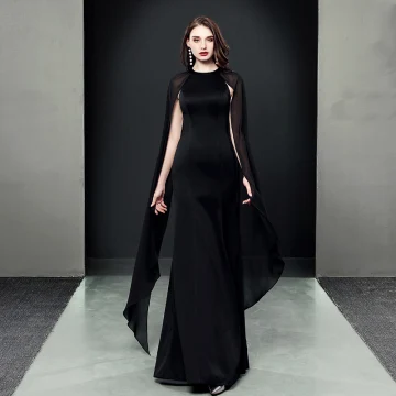 Amazing Unique Black Evening Dresses 2018 Trumpet Mermaid Scoop Neck Long Sleeve Floor Length Long Formal Dresses