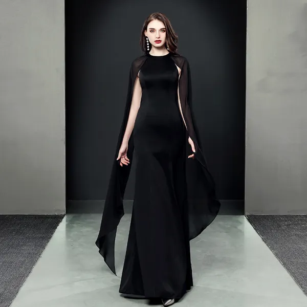 Amazing / Unique Black Evening Dresses  2018 Trumpet / Mermaid Scoop Neck Long Sleeve Floor-Length / Long Formal Dresses