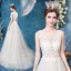 Affordable Ivory Wedding Dresses 2020 A-Line / Princess Scoop Neck Lace Flower Sleeveless Sweep Train