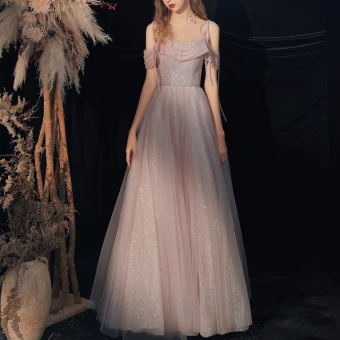 Charmant Rougissant Rose Glitter Robe De Bal 2020 Princesse Bretelles Spaghetti Perlage Paillettes Sans Manches Dos Nu Longue Robe De Ceremonie
