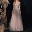 Charming Blushing Pink Glitter Prom Dresses 2020 A-Line / Princess Spaghetti Straps Beading Sequins Sleeveless Backless Floor-Length / Long Formal Dresses