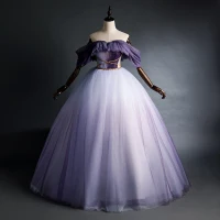 Elegantes Morado Quinceañera Vestidos de gala 2020 Ball Gown Fuera Del Hombro Glitter Rebordear Manga Corta Sin Espalda Largos Vestidos Formales