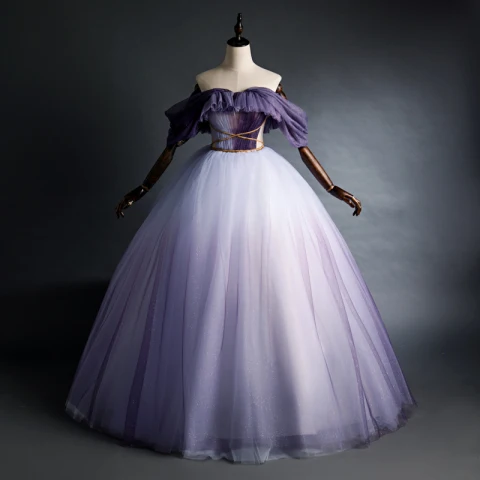 Élégant Violet Quinceañera Robe De Bal 2020 Robe Boule De l'épaule Glitter Perlage Manches Courtes Dos Nu Longue Robe De Ceremonie