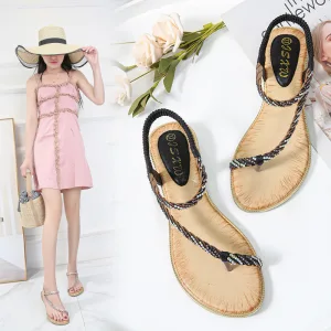 Charming Summer Black Casual Flat Womens Sandals 2020 Rhinestone Open Peep Toe Sandals