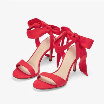 Simple Rouge Désinvolte Daim Noeud Sandales Femme 2020 8 Cm Talons Aiguilles Peep Toes Bout Ouvert Sandales