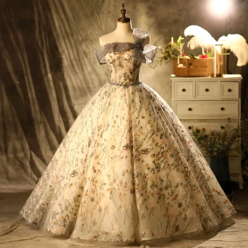 Elegant Prom Dresses 2021 Ball Gown Off The Shoulder Bow Beading Lace Flower Sleeveless Backless Floor Length Long Prom Formal Dresses
