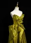 Fashion Clover Green Evening Dresses 2025 A-Line / Princess Strapless Sleeveless Backless Sweep Train Evening Party Formal Dresses