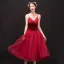 Lovely Burgundy Homecoming Graduation Dresses 2018 A-Line / Princess Suede Bow Spaghetti Straps Backless Sleeveless Tea-length Formal Dresses