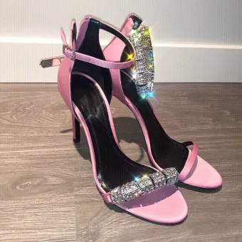 Charming Candy Pink Evening Party Womens Sandals 2020 Leather Rhinestone Ankle Strap 10 Cm Stiletto Heels Open Peep Toe Heels