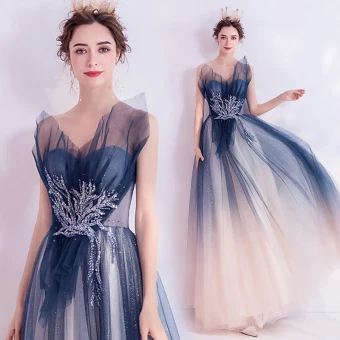 Chic Belle Bleu Marine Robe De Soirée 2020 Princesse Bustier Perlage Paillettes En Dentelle Fleur Sans Manches Dos Nu Longue Robe De Ceremonie