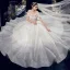 Charmant Champagne En Dentelle Robe De Mariée 2020 Princesse De l'épaule Perlage Paillettes Faux Diamant Manches Courtes Dos Nu Royal Train