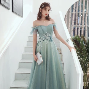 Charmant Vert Citron Robe De Soirée 2020 Princesse De L Épaule Perlage Paillettes Manches Courtes Dos Nu Longue Robe De Ceremonie