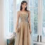 Élégant Champagne Robe De Soirée 2020 Princesse Encolure Carrée Perlage Paillettes Sans Manches Dos Nu Longue Robe De Ceremonie