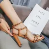 Hermoso Romano Beige Ropa de calle Remache Sandalias De Mujer 2020 10 cm Stilettos / Tacones De Aguja Peep Toe Sandalias